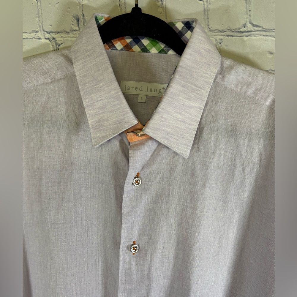 Jared Lang Lilac Luxury Classic Cotton Linen Flip Cuff Button Up Shirt L - Picture 4 of 10